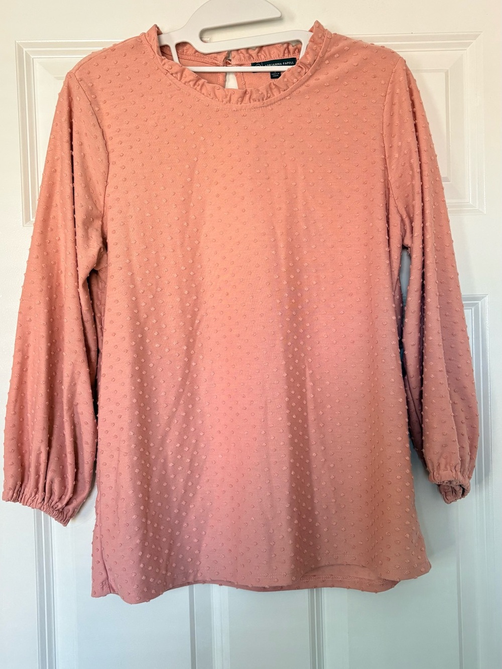 Adrianna Papell Dusty Pink Swiss Dot Long Sleeve Top